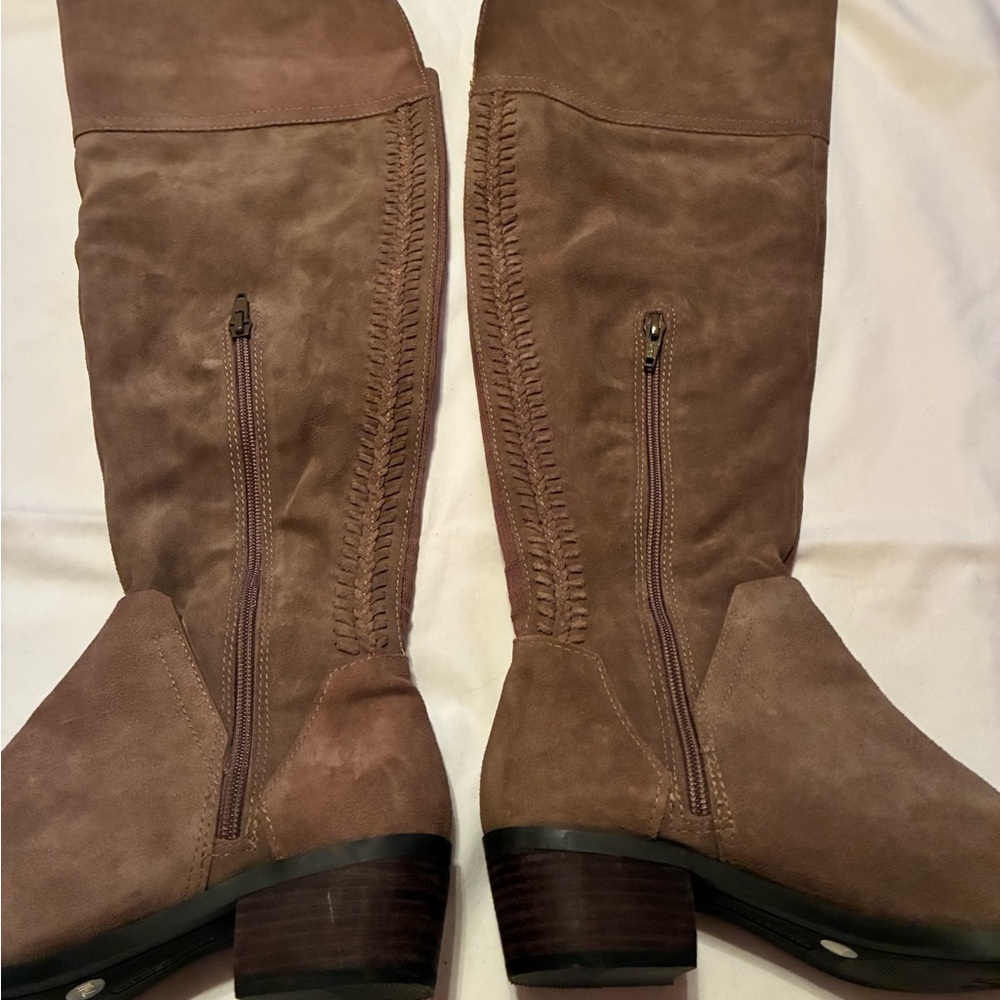 Vince Camuto Leather Boho Riding Boots Taupe Knee High 7.5 - Picture 4 of 8